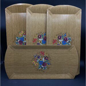 MCM Set of 4 HASKO Ornamental Floral TV Lap Trays USA 16” X 7.75”
